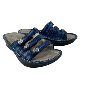 Alegria by PG Lite Fiona Fio-140 Blue Triple Strap Slide Sandals Sz 37 7/7.5